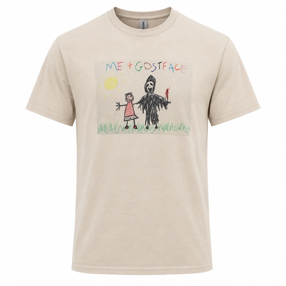 Mindless Culture Ghostface Crayon Graphic Tee DryBlend S Tan Horror Scream Shirt